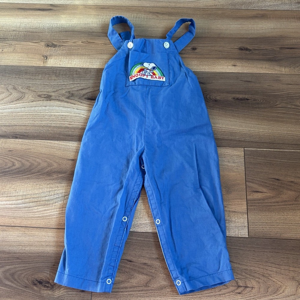 Vintage 1958 Baby Snoopy Overalls Rare Blue With Rainbow Snoopy Patch See Photo